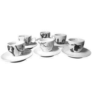 Espresso Cups Illy Mario Giacomelli Art Collection Set of 6 Vintage White Black